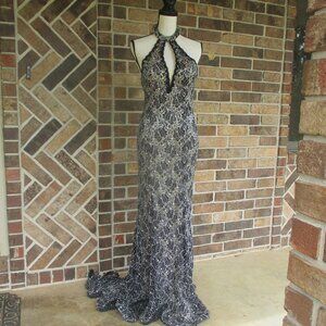 Stella Couture Size 6 Black Illusion Halter Dress 100s of Rhinestones